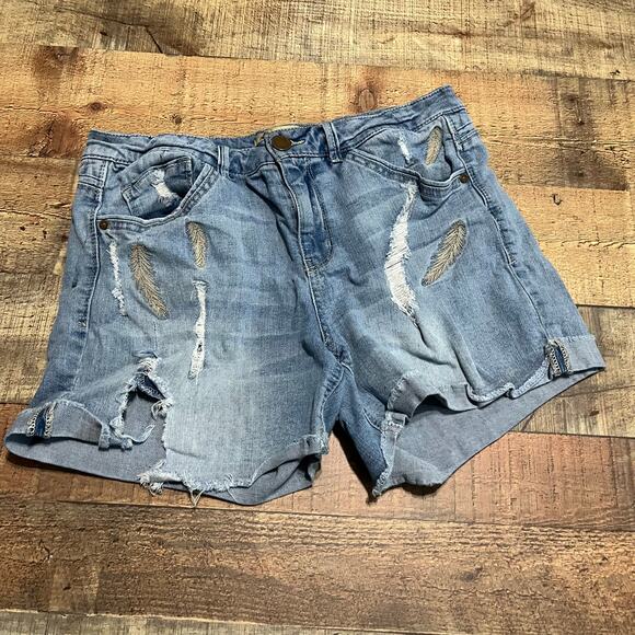Democracy Pants - Democracy | Women's Festival Distressed Embroidered Destroyed Denim Shorts Sz 12